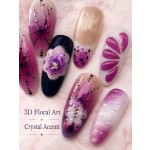 3D Purple Carved Floral Press‑On Nails, Medium Almond Black‑Purple Gradient Rhinestone False Nails